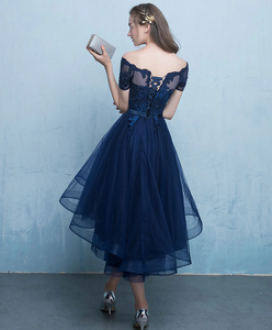 Asymmetrical Navy Blue Tulle Homecoming Dress 2024 Corset Back