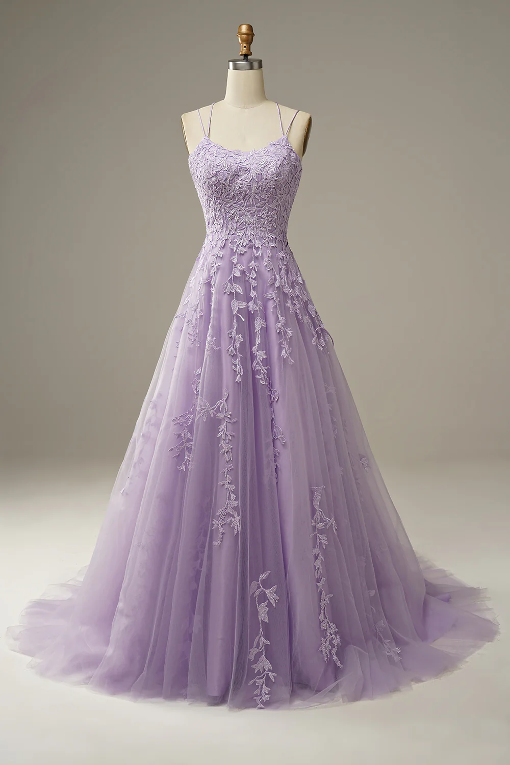 Lilac Lace Tulle Prom Dress 2025 Corset Back