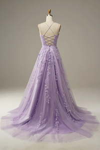 Lilac Lace Tulle Prom Dress 2025 Corset Back