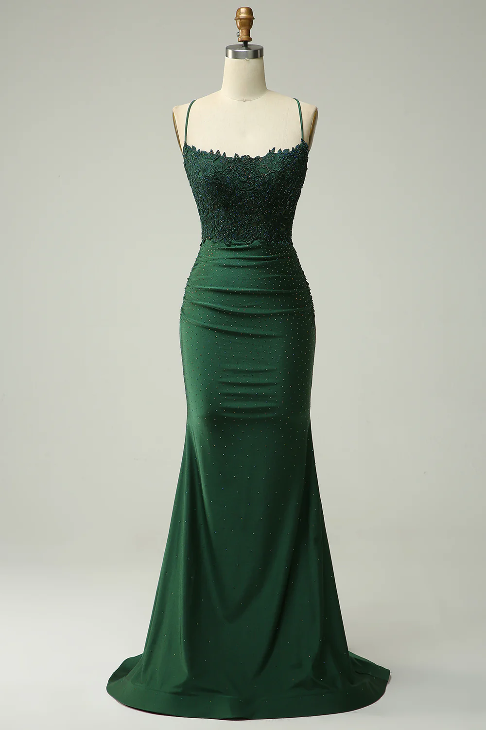 open lace back dress Green Lace Satin Prom Dress 2025 Mermaid – AnnaCustomDress