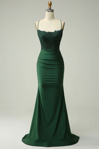 Green Lace Satin Prom Dress 2025 Mermaid