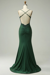 Green Lace Satin Prom Dress 2025 Mermaid