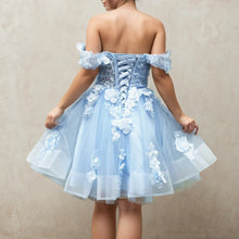 Load image into Gallery viewer, Blue Lace Applique Homecoming Dress 2024 Corset Back