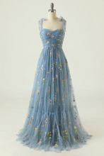 Load image into Gallery viewer, Dusty Blue Floral Tulle Prom Dress 2025