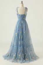 Load image into Gallery viewer, Dusty Blue Floral Tulle Prom Dress 2025