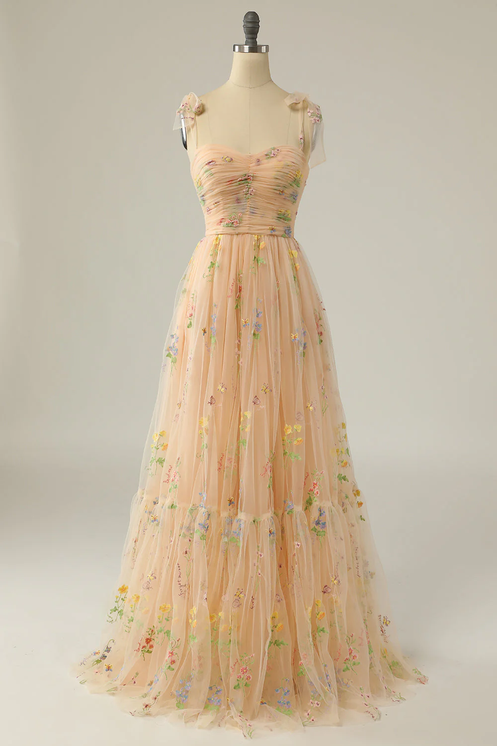 Soft Yellow Floral Tulle Prom Dress 2025 16W / Blue