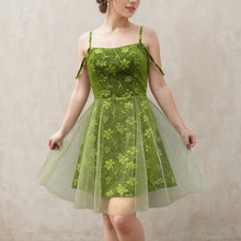 Load image into Gallery viewer, Green Floral Homecoming Dress 2024 Corset Back Tulle Overlay Skirt