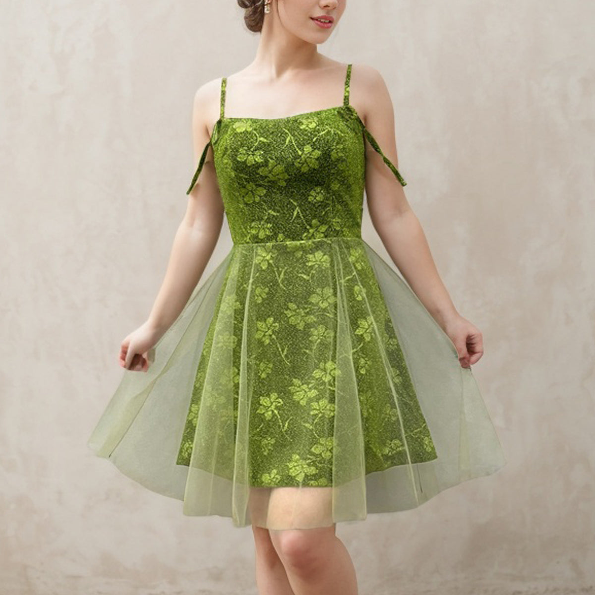 Green Floral Homecoming Dress 2024 Corset Back Tulle Overlay Skirt 26W / Same As Sample Green Floral Homecoming Dress 2024 Corset Back Tulle Overlay Skirt 26W / Same As Sample