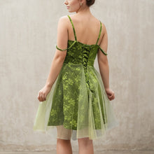 Load image into Gallery viewer, Green Floral Homecoming Dress 2024 Corset Back Tulle Overlay Skirt