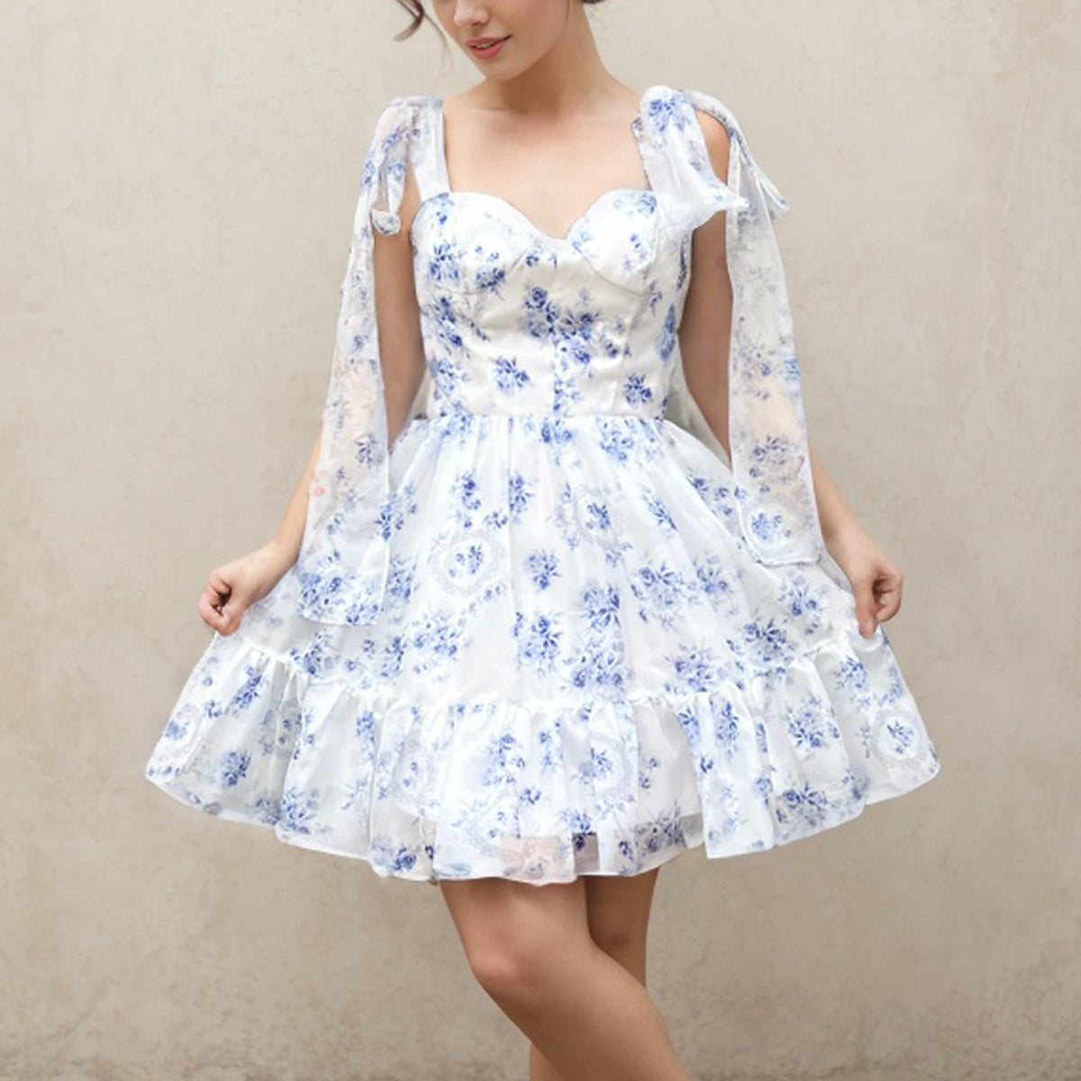 Blue Floral Homecoming Dress 2024 – AnnaCustomDress