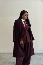 Load image into Gallery viewer, Burgundy Prom Suit for Girls 3-pc Longline Jacket Vest Pants Overcoat