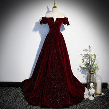 Load image into Gallery viewer, Sparkly Burgundy Velvet Prom Dress 2025 Corset Back