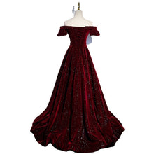 Load image into Gallery viewer, Sparkly Burgundy Velvet Prom Dress 2025 Corset Back