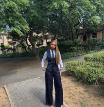 Load image into Gallery viewer, Girls Prom Navy Blue 2-Piece Vest &amp; Wide-Leg Pants Suit Set