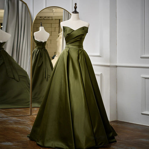 Green Satin Prom Dress 2025 Corset Back