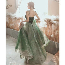 Load image into Gallery viewer, Fairy Green Velvet Tulle Prom Dress 2025 Corset Back