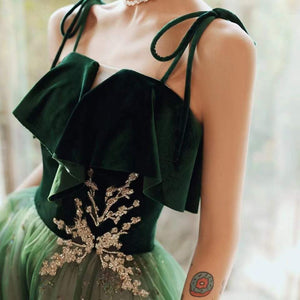 Fairy Green Velvet Tulle Prom Dress 2025 Corset Back