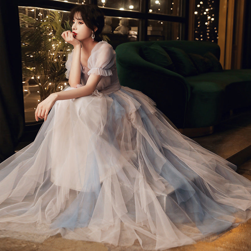 Fairy Tulle Prom Dress 2025 with Half Sleeves Custom Size / Green