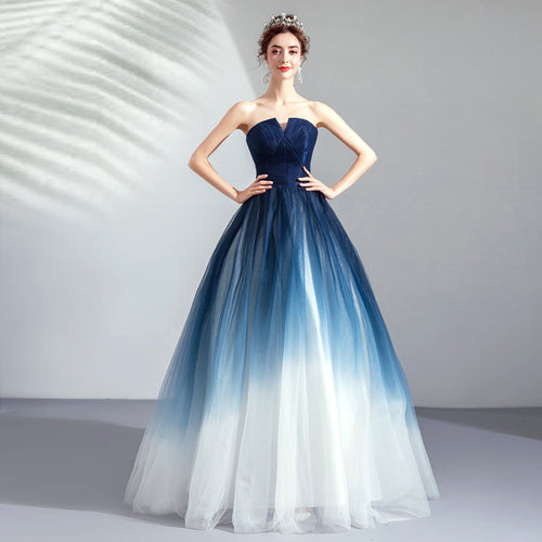 Navy White Ombre Tulle Prom Dress 2025 Corset Back