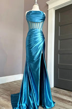 Load image into Gallery viewer, Trendy Prom Dress 2024 Strapless Ruched Satin with Slit