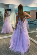 Load image into Gallery viewer, Trendy Prom Dress 2024 V Neck Lace Appliques Tulle Corset Back