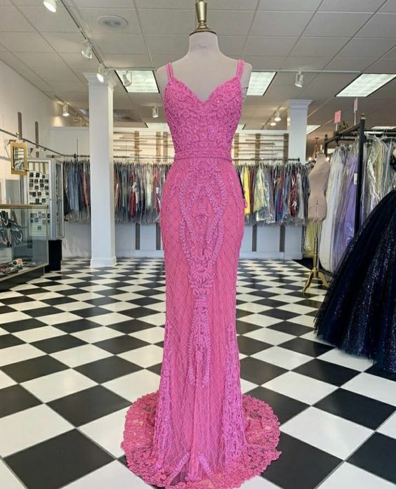 pink prom dress on mannequin Hot Pink Off The Shoulder Satin Corset Prom Dress