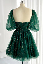 Load image into Gallery viewer, Flowy Homecoming Dress 2024 Green Star Tulle Short Sleeves