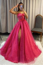 Load image into Gallery viewer, Fuchsia Prom Dress 2024 Spaghetti Straps Tulle with Slit