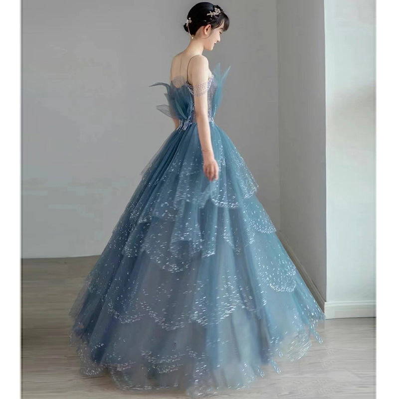 Dusty Blue Tulle Prom Dress 2025 Tiered Skirt – AnnaCustomDress