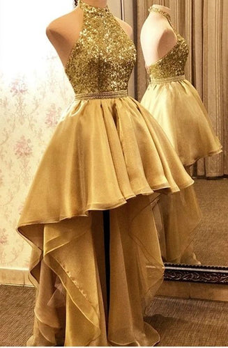 Gold Homecoming Dress 2024 Asymmetrical Sequin Organza