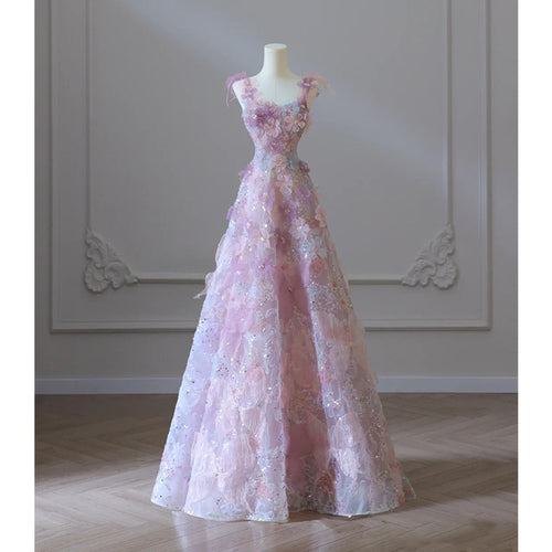 Lilac Floral Prom Dress 2025 Corset Back