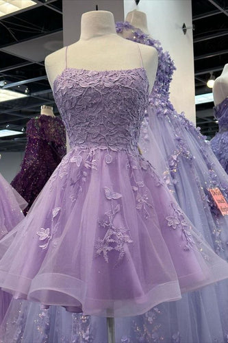 Ideas Homecoming Dress 2024 Lilac Lace Tulle Corset Back