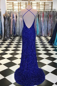 Royal Blue Prom Dress 2024 Halter Neck Sequin with Slit