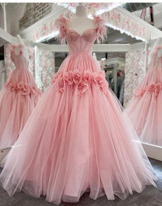 Pink Prom Dress 2024 Sweetheart Tulle with Feathers