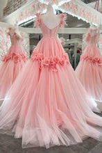 Load image into Gallery viewer, Pink Prom Dress 2024 Sweetheart Tulle with Feathers