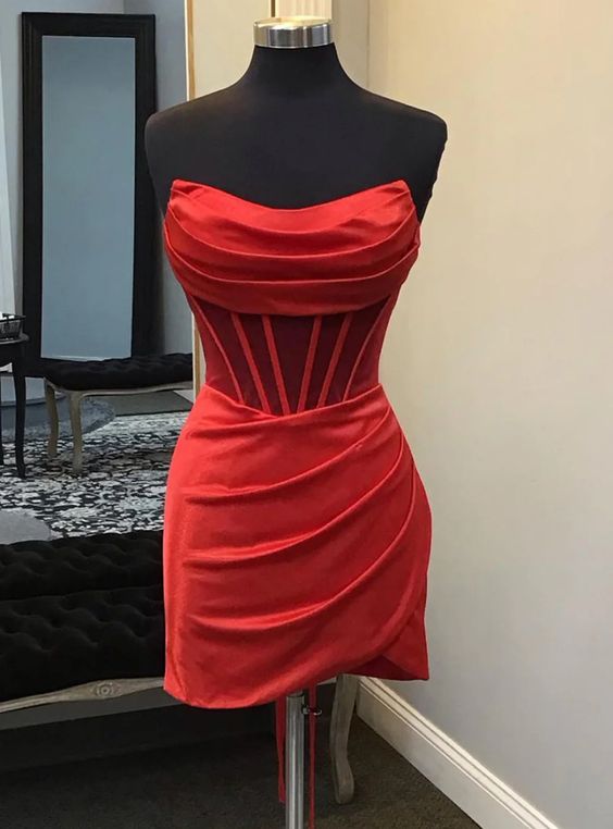 fitted lace wedding dress Red Homecoming Dress 2024 Sheer Waist Corset Back 10 / Custom Color