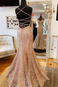 Pink Prom Dress 2024 Spaghetti Straps Sequin Mermaid