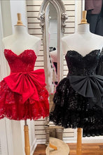 Load image into Gallery viewer, Red Homecoming Dress 2024 Lace Sequin Corset Back with Bow