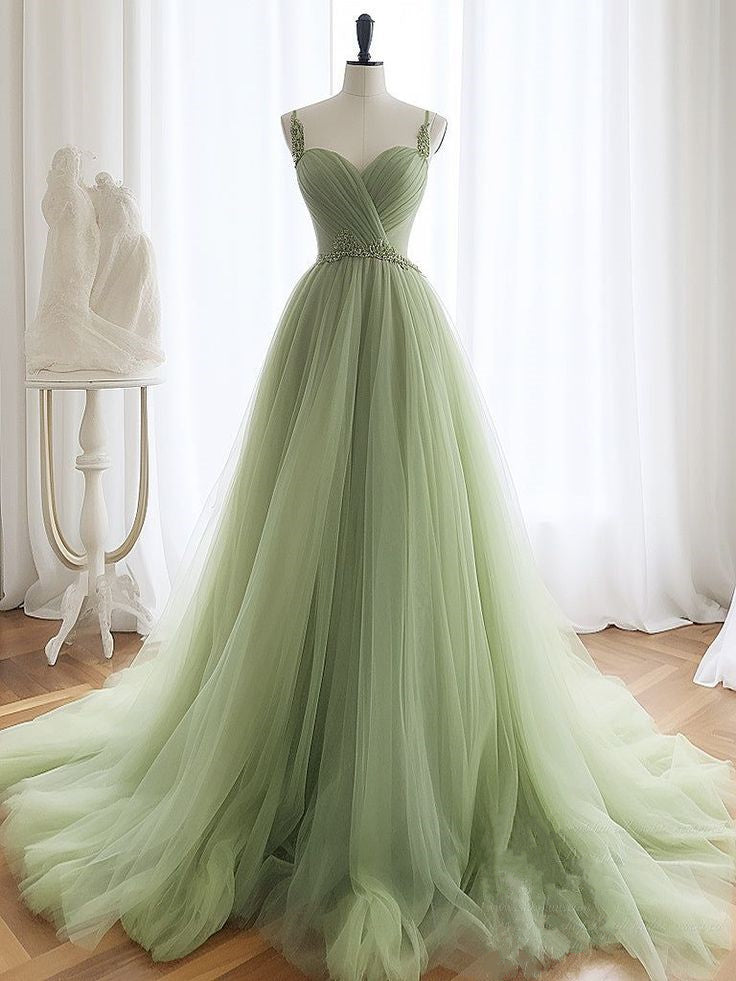 Sage Green Tulle Prom Dress 2025 – AnnaCustomDress