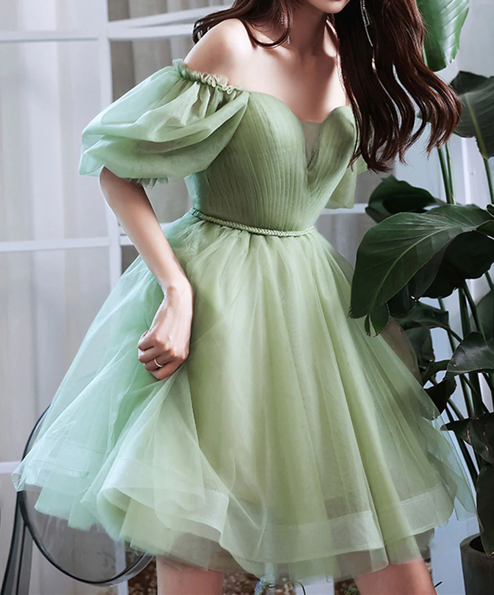 Unique Homecoming Dress 2024 Green Tulle Corset Back