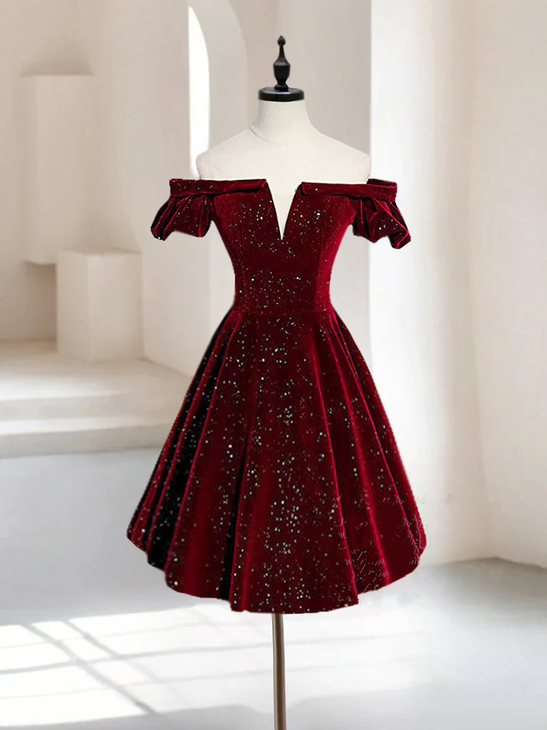 Unique Homecoming Dress 2024 Burgundy Glitter Velvet 12 / Custom Color Unique Homecoming Dress 2024 Burgundy Glitter Velvet 12 / Custom Color