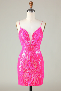 Unique Homecoming Dress 2024 Fuchsia Pattern Sequin