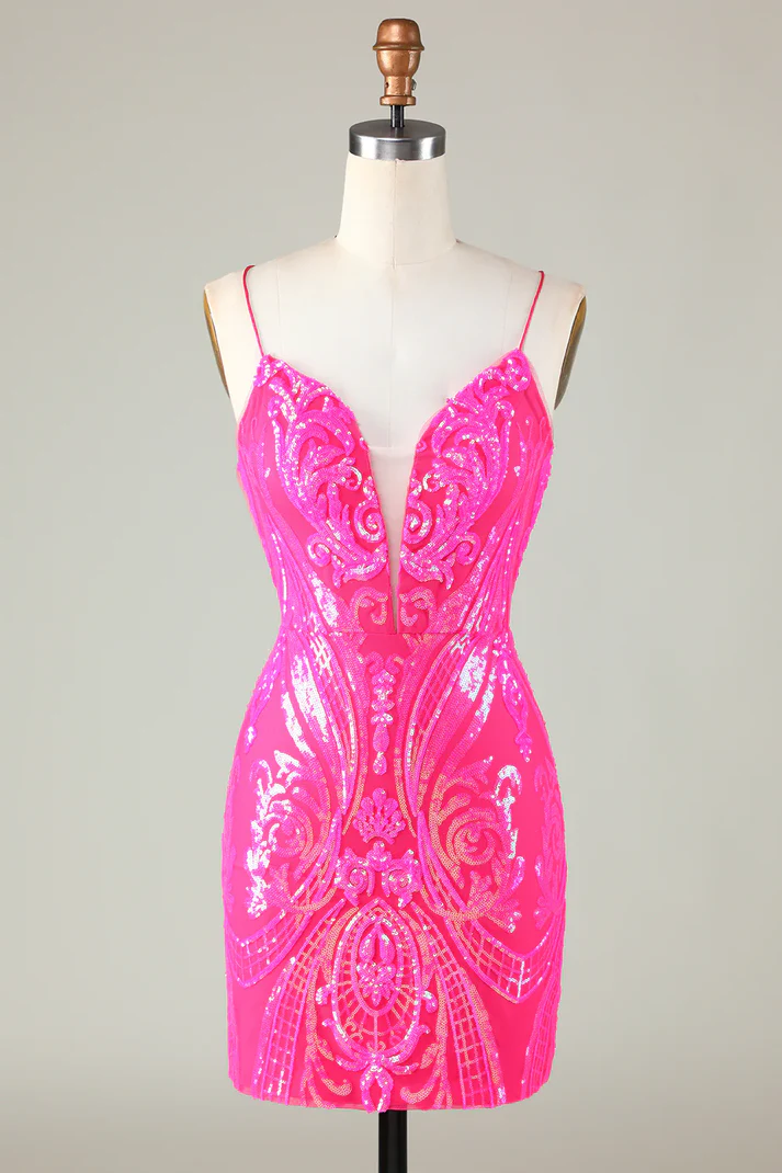 Unique Homecoming Dress 2024 Fuchsia Pattern Sequin – AnnaCustomDress
