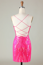 Load image into Gallery viewer, Unique Homecoming Dress 2024 Fuchsia Pattern Sequin