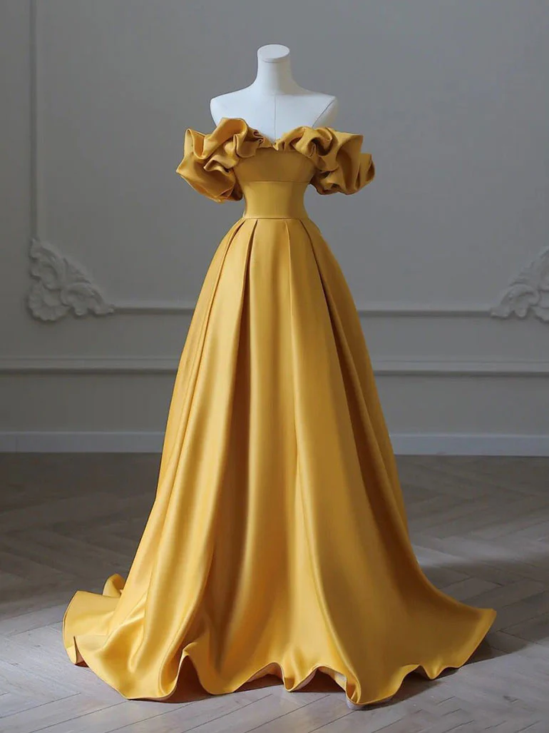 open lace back dress Gold Mermaid Satin Prom Dresses Halter Neck Evening Dress FD2682 Custom Colors / US12 main image 0