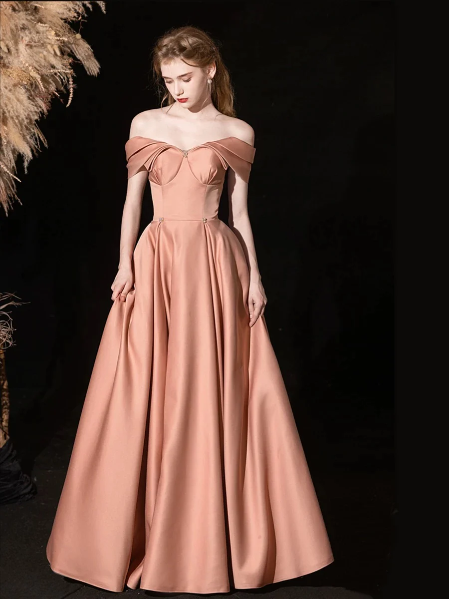 Elegant Dusty Rose Satin Prom Dress 2025 Corset Back 6 / Green