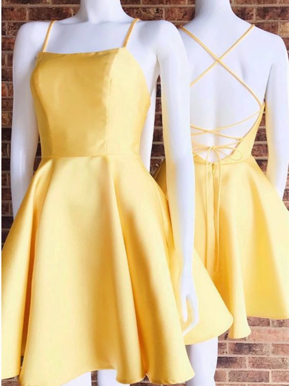 Yellow Homecoming Dress 2024 Simple Corset Back 12 / Blue Yellow Homecoming Dress 2024 Simple Corset Back 12 / Blue