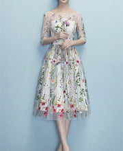 Load image into Gallery viewer, Floral Homecoming Dress 2024 with Half Sleeves