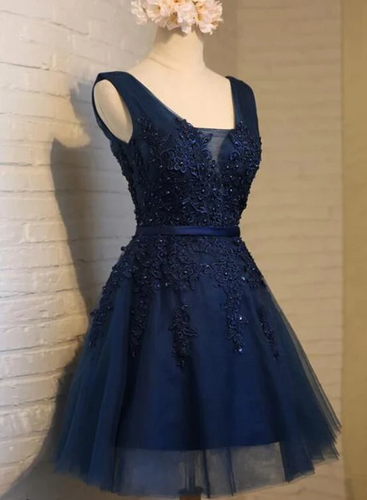 Navy Blue Lace Tulle Homecoming Dress 2024 Corset Back