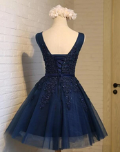 Load image into Gallery viewer, Navy Blue Lace Tulle Homecoming Dress 2024 Corset Back